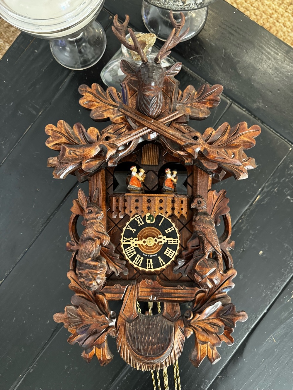 Hand-Carved Brown Cuckoo Wall Clock - Hones